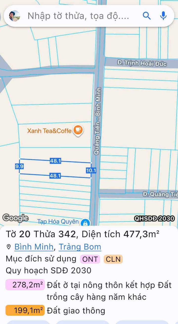 Mặt tiền kinh doanh Trịnh Hoài Đức, Trảng Bom 477m² giá 3 tỷ - Cơ hội đầu tư hiếm có!