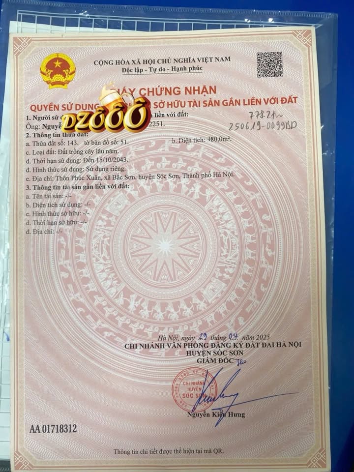 Đất thổ cư thôn Phúc Xuân Bắc Sơn 400m² giá chỉ 5 triệu/m² - Cơ hội vàng cho đầu tư!