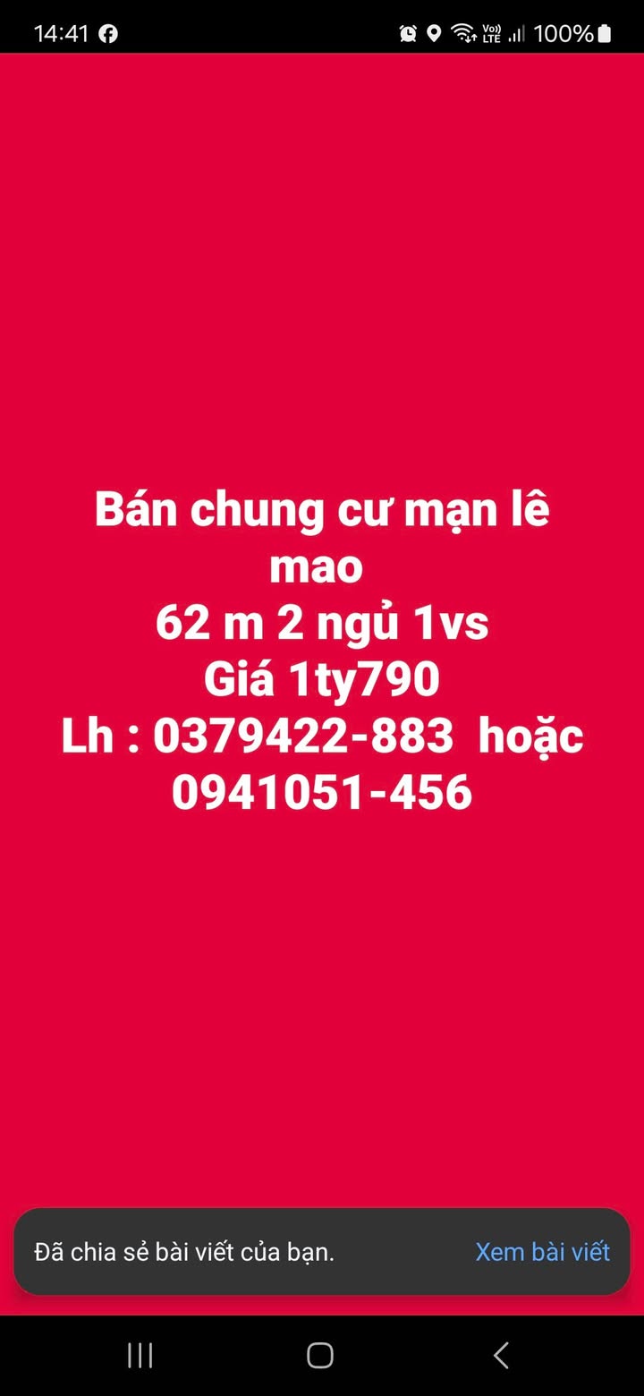 Chung cư Lê Mao kéo dài Vinh 62m² giá 1.79 tỷ - Sẵn sàng vào ở ngay!