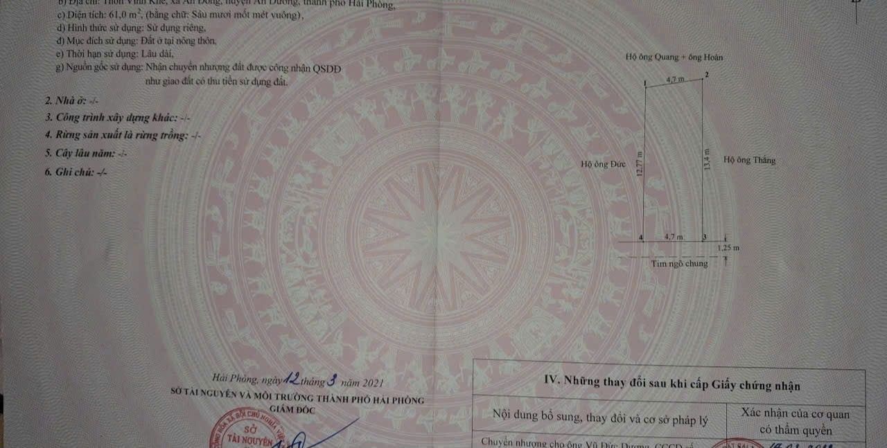 Đất Vĩnh Khê An Đồng 61m² giá 1.25 tỷ - Sổ đỏ chính chủ, ô tô vào tận nơi!