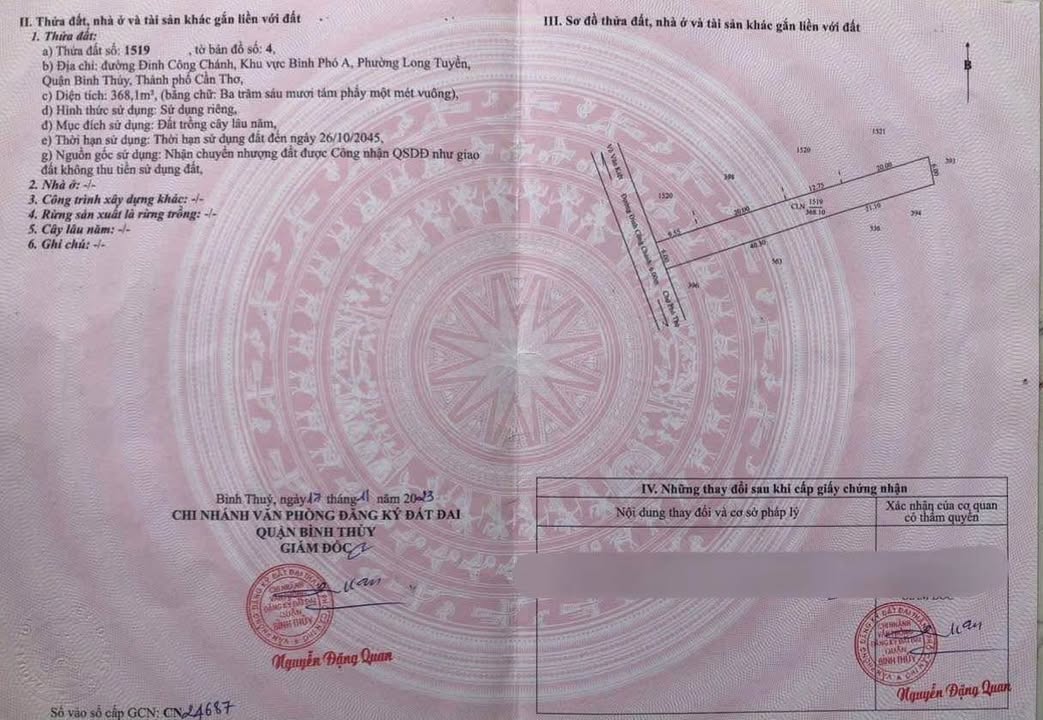 Đất nền mặt tiền đường Đinh Công Chánh, Cần Thơ 368m² giá 2.85 tỷ - Cơ hội đầu tư tốt!