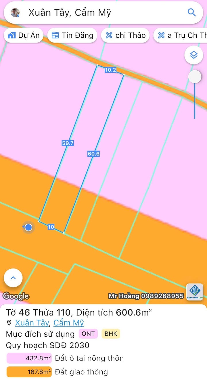 Đất thổ cư 600m² mặt tiền 10m tại Xuân Tây - Cơ hội đầu tư sinh lời!