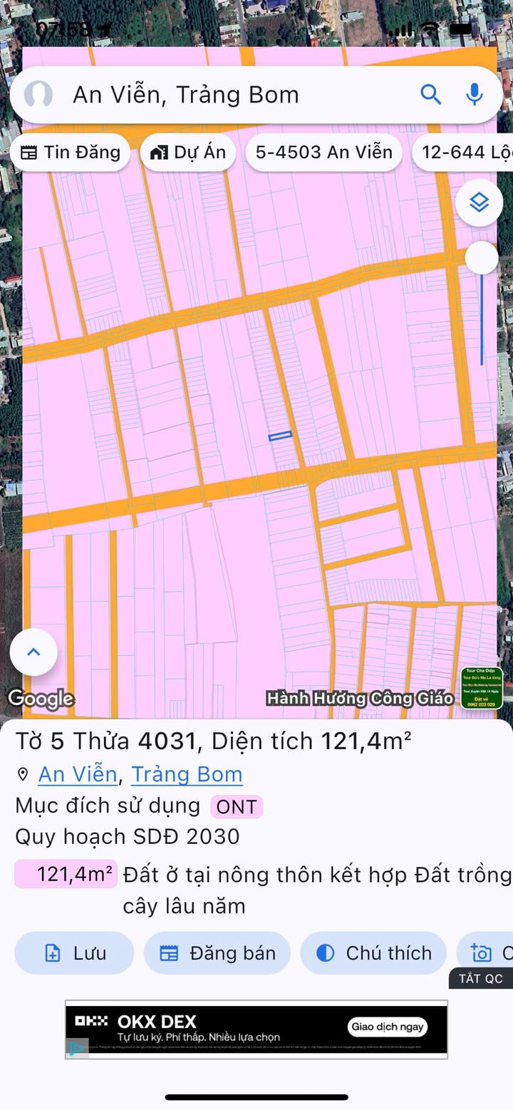 Đất thổ cư 120m² tại An Viễn, Trảng Bom giá 1.1 tỷ - Cơ hội đầu tư hấp dẫn!