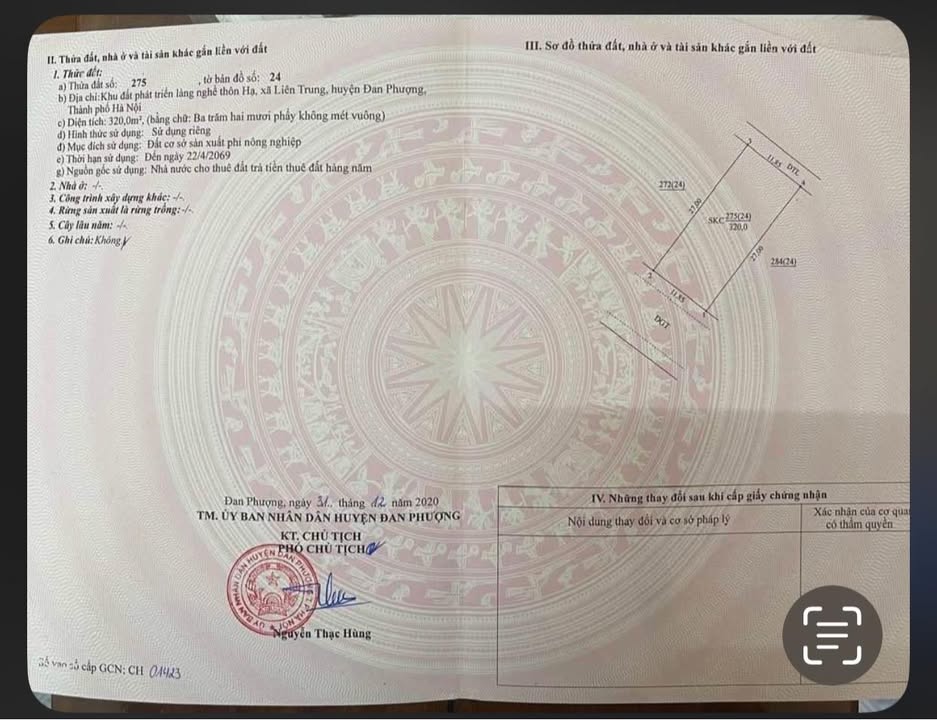 Đất nền 320m² xã Liên Trung, Đan Phượng - Thích hợp kinh doanh xưởng sản xuất!