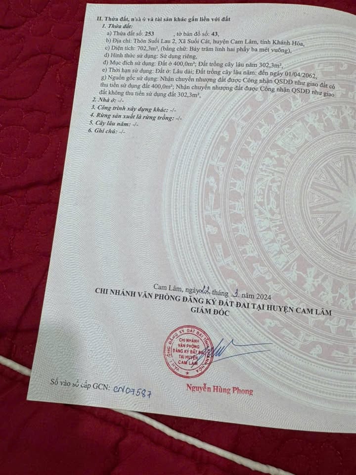 Đất thổ cư Suối Cát, Cam Lâm 702m² giá 3,6 triệu/m² - Cơ hội đầu tư tuyệt vời!