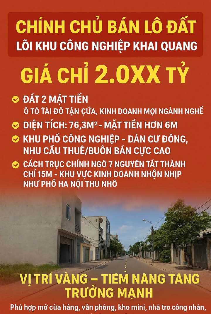 Đất nền kinh doanh phường Khai Quang 76m² giá 2 tỷ - Tiềm năng đầu tư lớn!