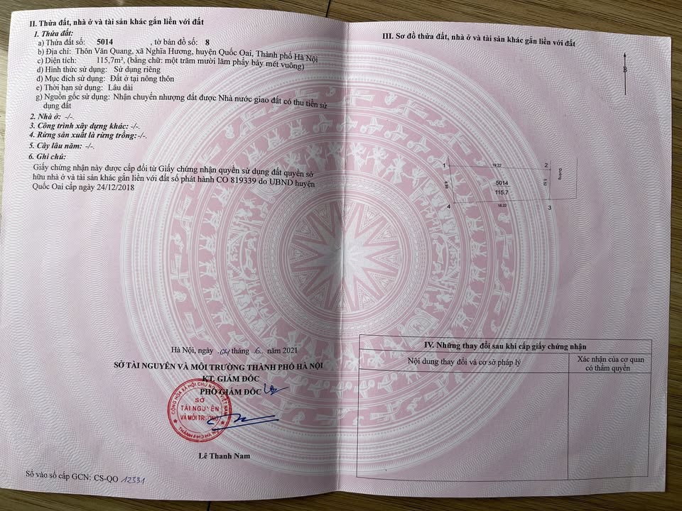 Đất thổ cư 115.7m² tại Nghĩa Hương, Quốc Oai - Giá đầu tư chỉ 5X/1m²