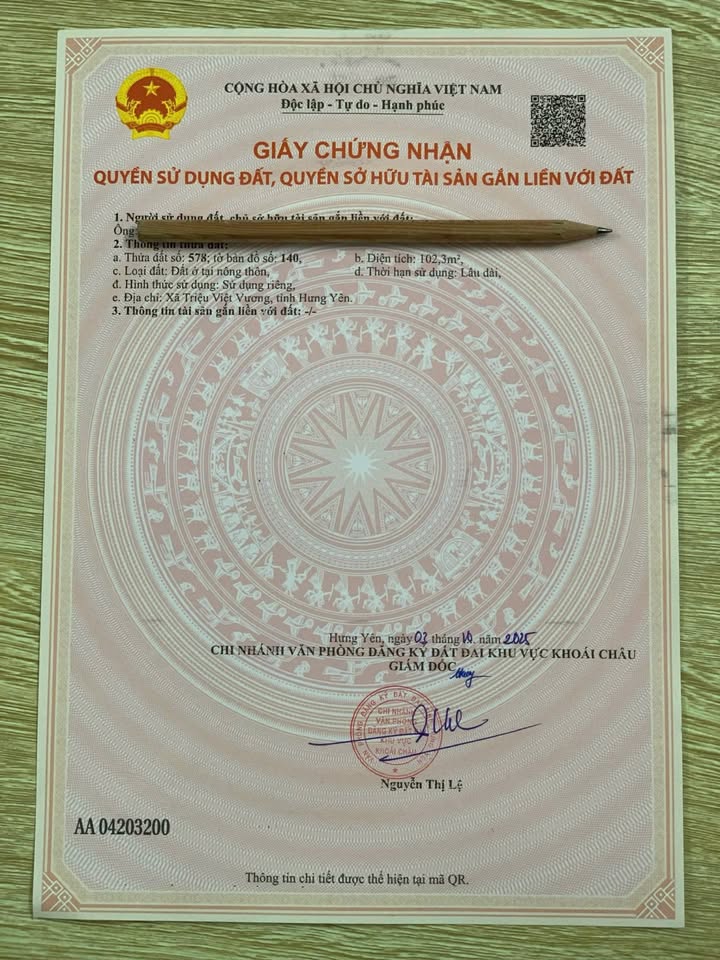 Đất thổ cư 102,3m² tại xã Triệu Việt Vương, Hưng Yên - Giá chỉ 2.148 tỷ VND