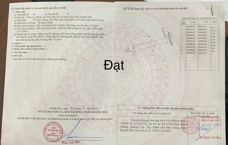 Đất thổ cư 60m² tại thôn Lạc Bình, Ninh Thọ, 792m² - Cơ hội đầu tư sinh lời!