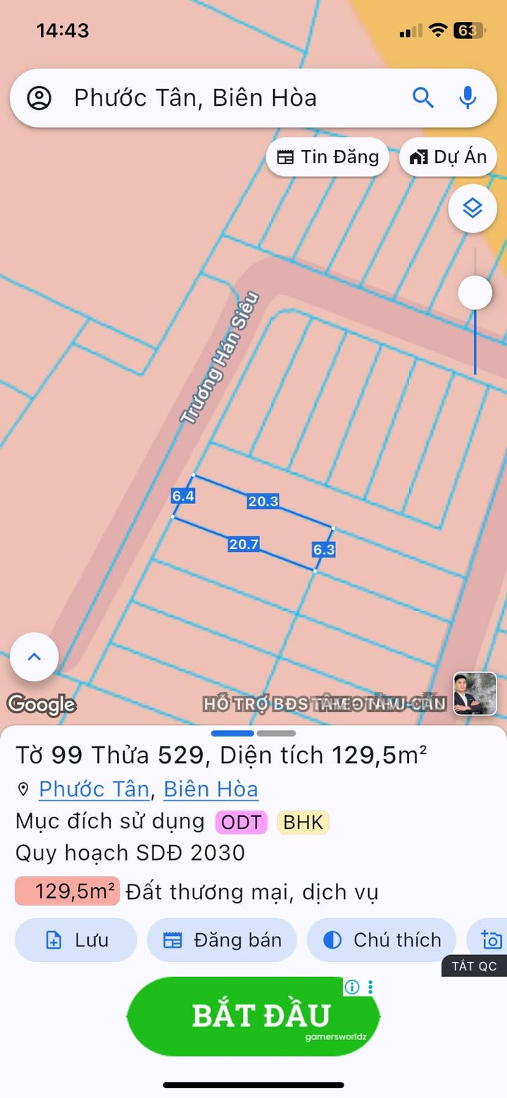 Đất thổ cư Phước Tân, Biên Hòa 129.5m² giá 1.45 tỷ - Chính chủ, sổ hồng riêng!