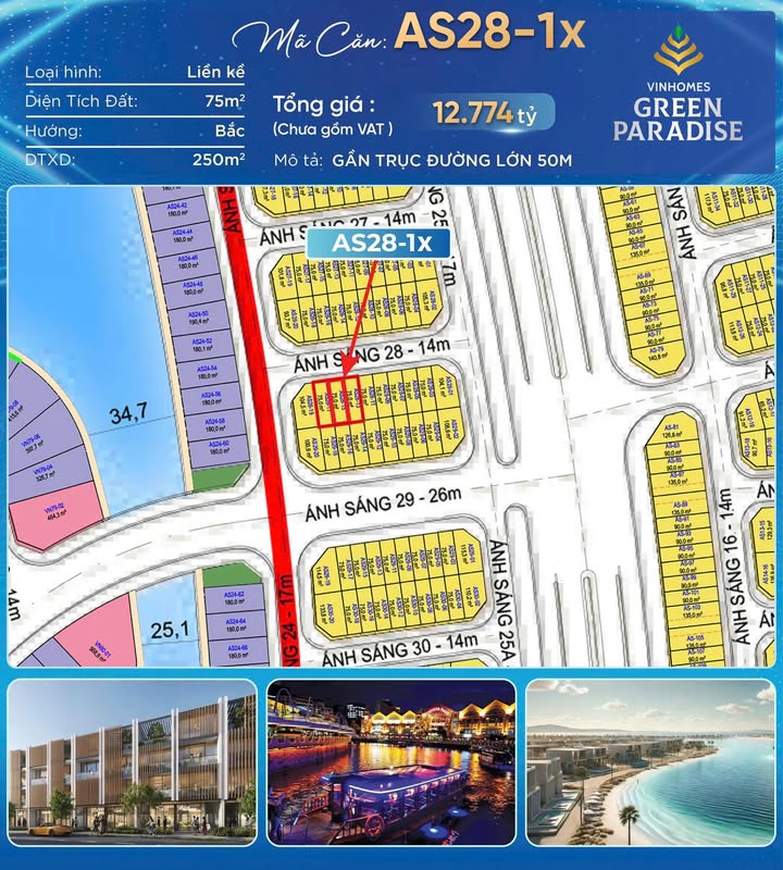 Đất nền Khu B Vịnh Ngọc Vinhomes Cần Giờ 75m² giá 12.744 tỷ - Vị trí đắc địa gần đường lớn!