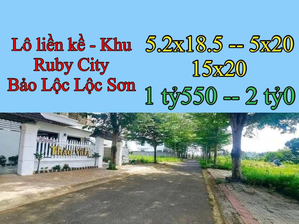 Đất nền liền kề Ruby City Bảo Lộc 96.2m² giá 1.55 tỷ - Cơ hội đầu tư hấp dẫn!