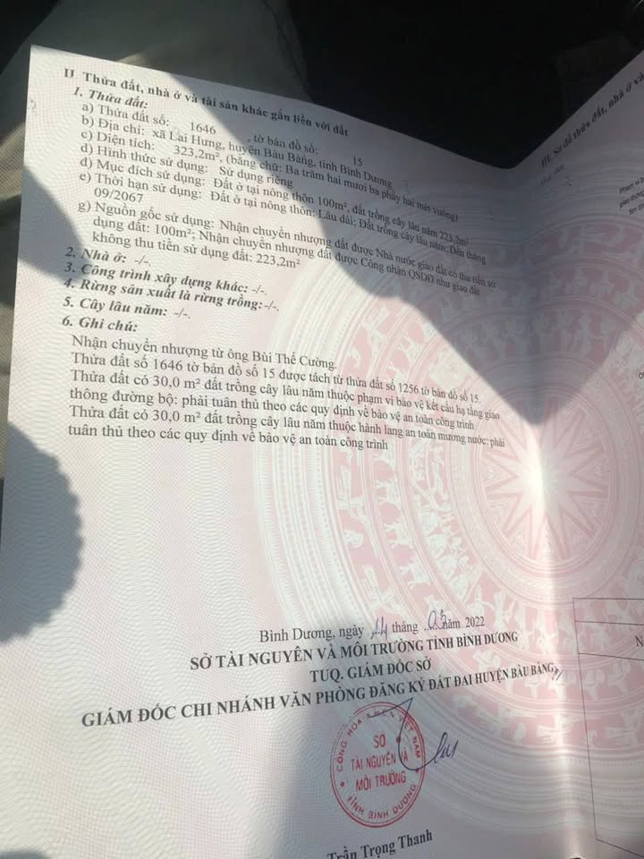 Đất thổ cư Lai Hưng Bàu Bàng 324m² giá chỉ 1.395 tỷ - Cơ hội đầu tư tốt!