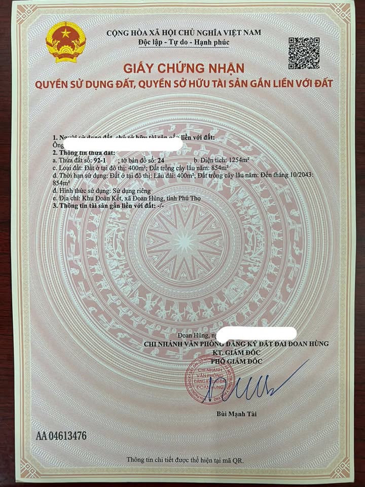 Đất nền 1.254m² tại Khu Đoàn Kết, Phú Thọ - Pháp lý rõ ràng, giá cả thương lượng!