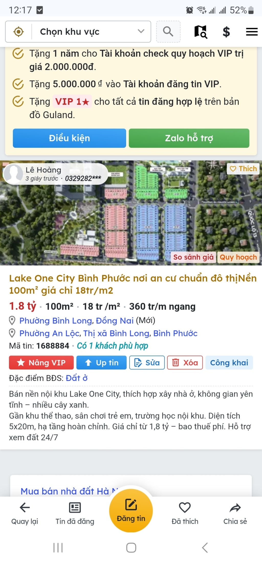 Đất nền liền kề Lake One City Bình Phước 100m² giá chỉ 2.2 tỷ - Pháp lý rõ ràng, đầu tư sinh lời!