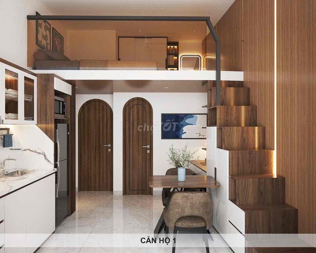 Căn hộ 40m² gác sân vườn đẹp tại Phú Nhuận - Nội thất gỗ siêu xinh!