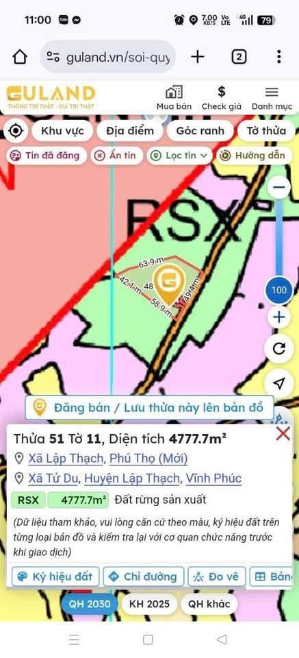 Đất rừng sản xuất xã Tử Du Lập Thạch 4800m² - Chính chủ bán gấp!