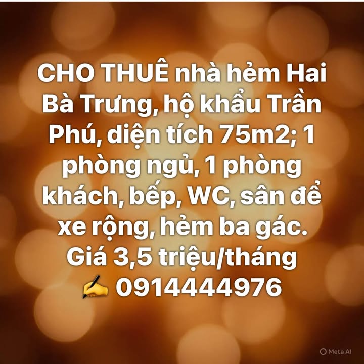 Nhà cho thuê hẻm Hai Bà Trưng, phường Trần Phú, 75m² - Giá chỉ 3,5 triệu/tháng!