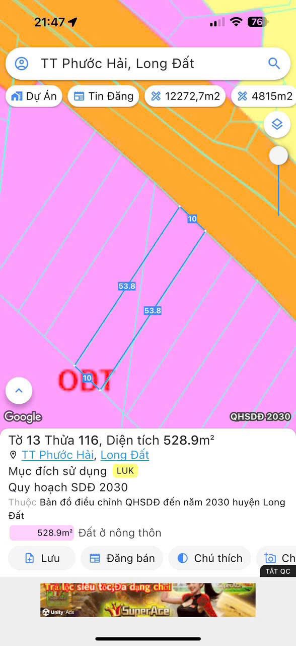 Đất nền 528m² mặt tiền đường DT44B - Phước Hải, Bà Rịa - Vũng Tàu - Cơ hội đầu tư hấp dẫn!