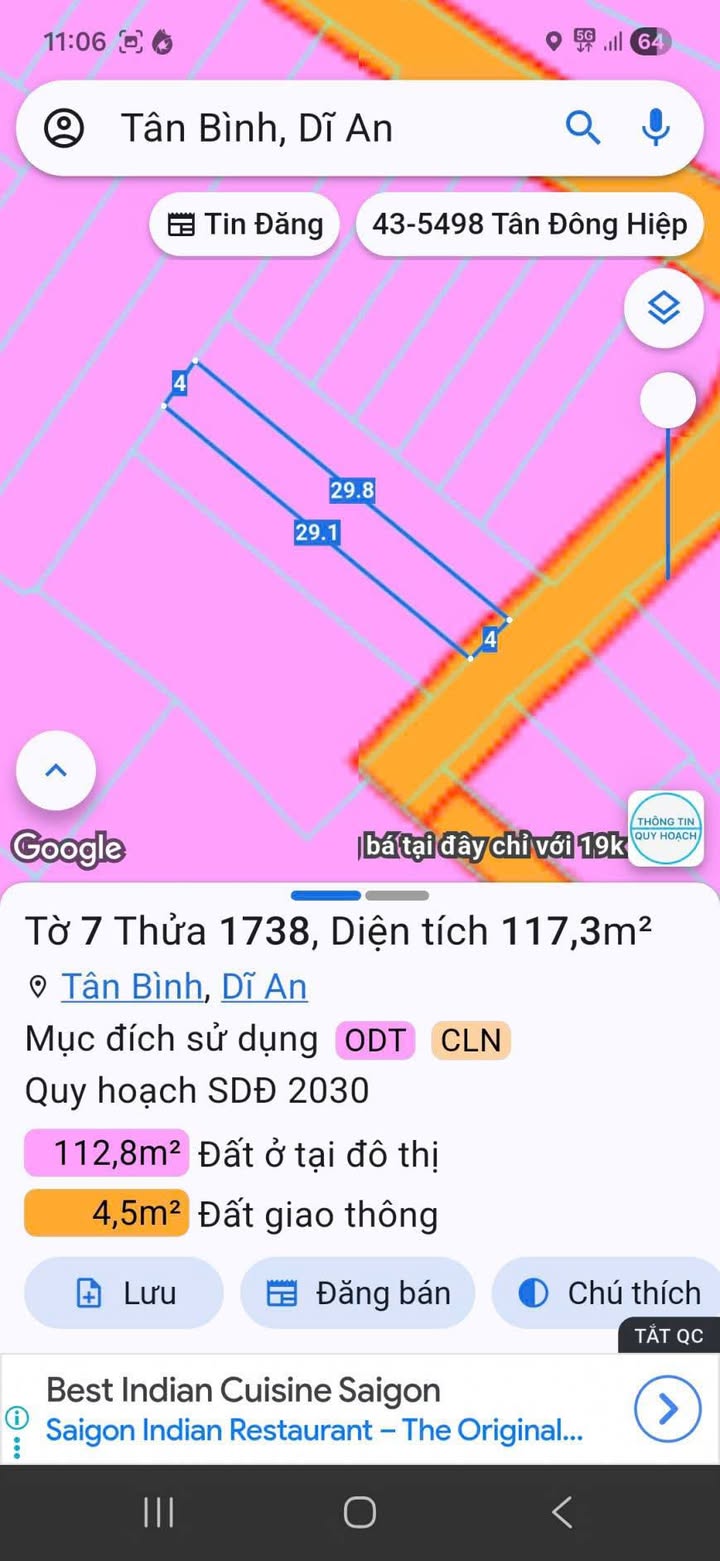 Bán lô đất đẹp Tân Đông Hiệp 117,3m² giá 2,95 tỷ - Đường nhựa ô tô tránh nhau!