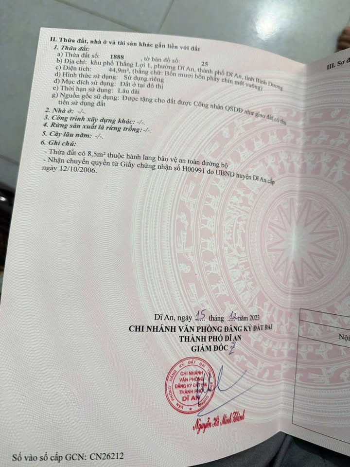 Nhà cấp 4 Dĩ An 45m² giá 1.89 tỷ - Sổ riêng, vị trí thuận lợi!