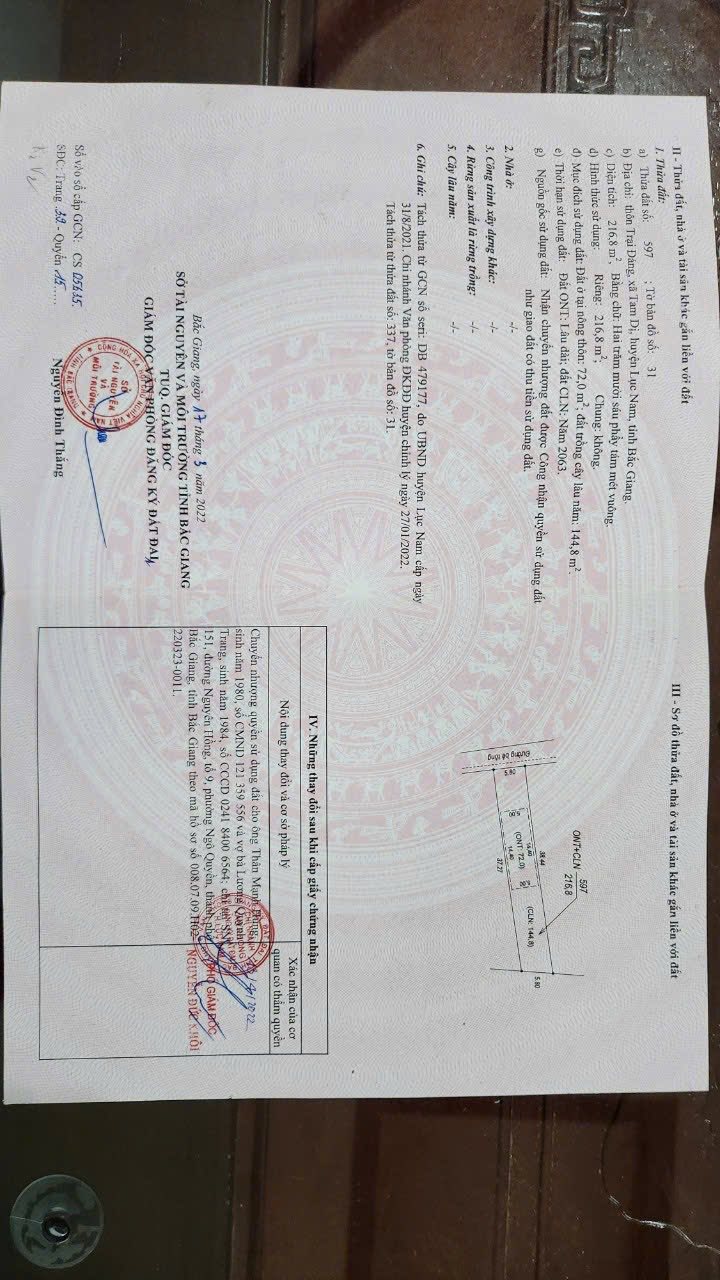 Đất nền Trại Đáng, Lục Nam 216m² giá 400 triệu - Cơ hội đầu tư tuyệt vời!