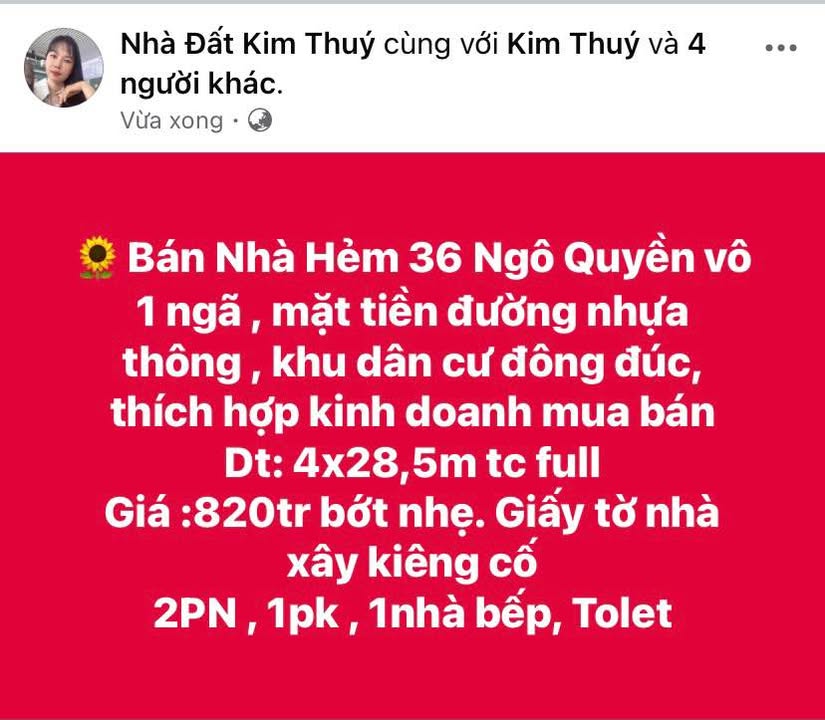 Nhà Hẻm 36 Ngô Quyền, Hòa Thành, 114m² giá 820 triệu - Kinh doanh thuận lợi!