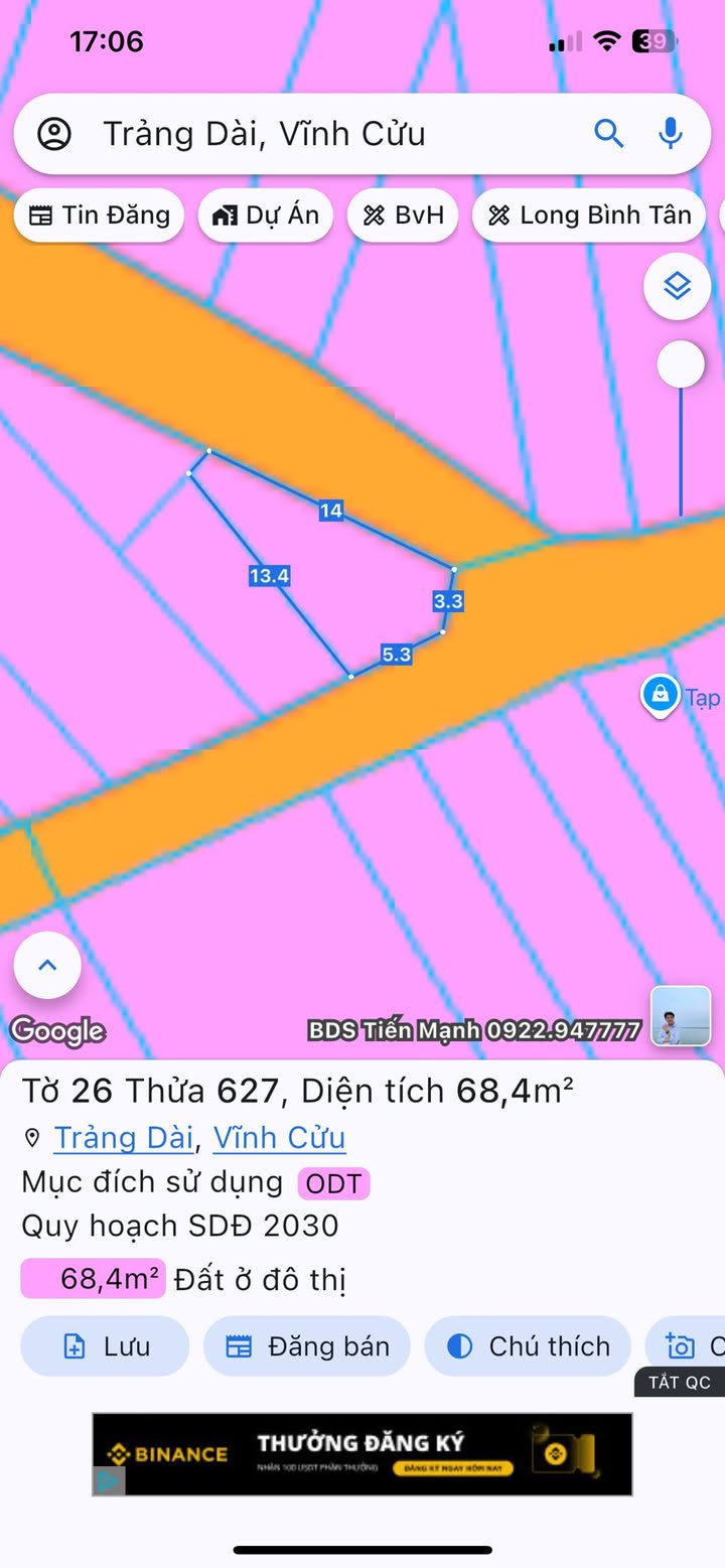 Đất nền lô góc 2 mặt tiền Trảng Dài 70m² giá 2.2 tỷ - Cơ hội đầu tư tuyệt vời!