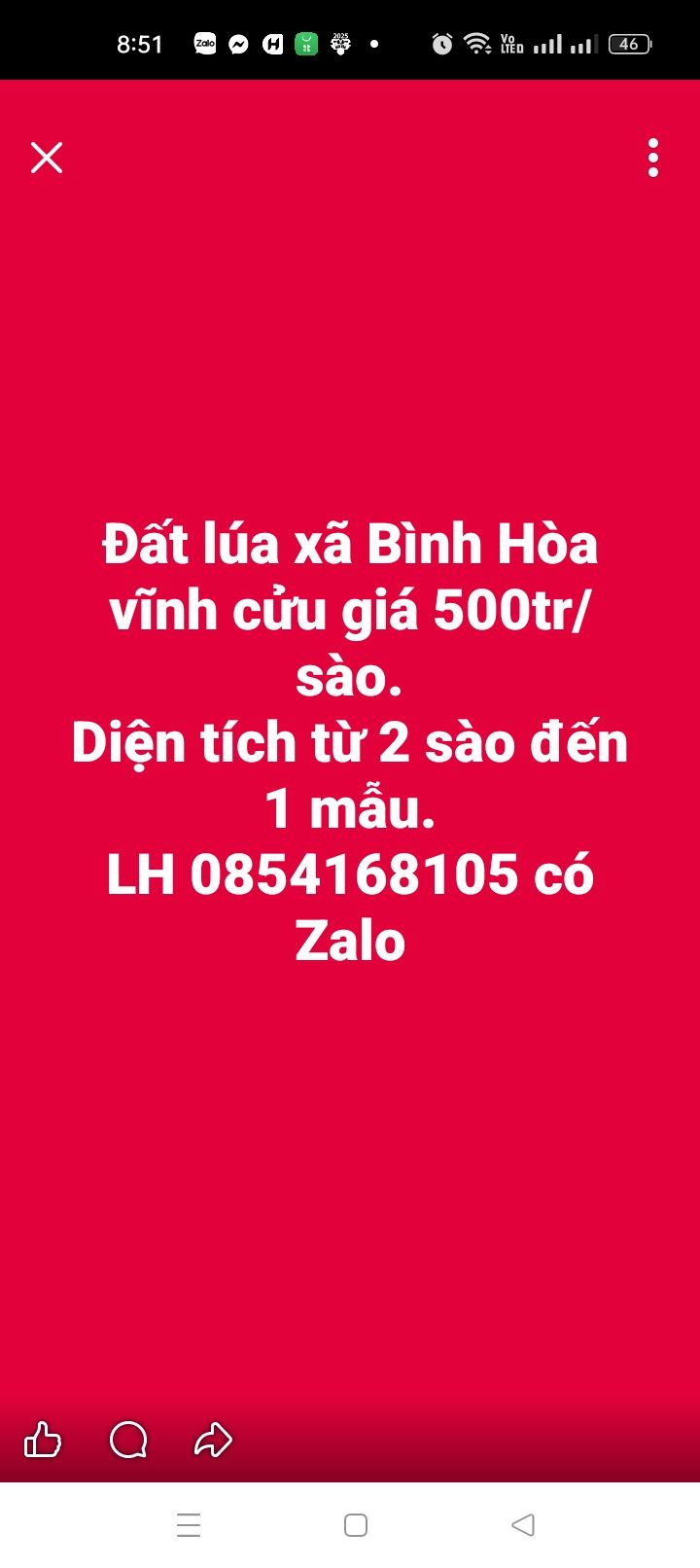 Đất lúa xã Bình Hòa Vĩnh Cửu 720m² giá 720 triệu - Cơ hội đầu tư hấp dẫn!