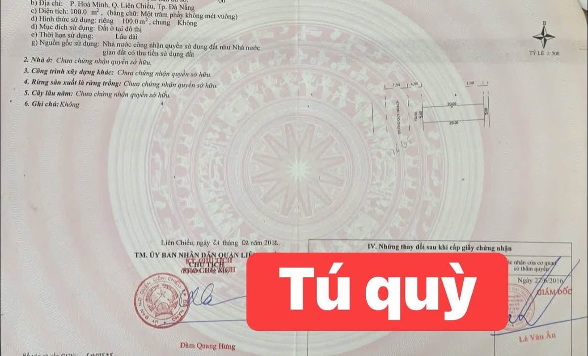 Đất nền đường Tú Quỳ, Đà Nẵng 100m² giá 4 tỷ - Vị trí kinh doanh đắc địa!