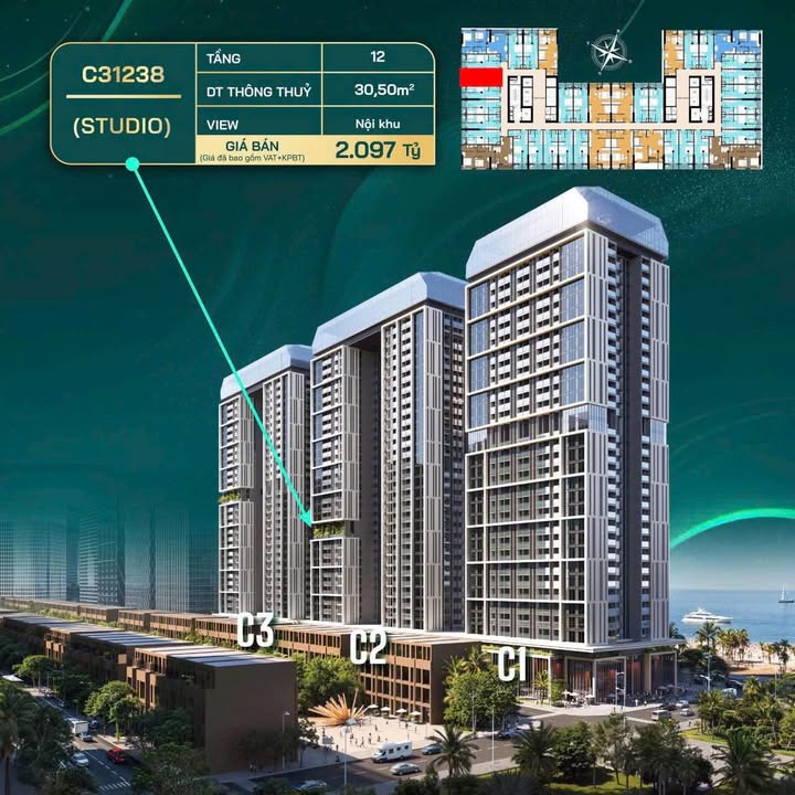 Căn hộ Studio Sun Centro Town Bãi Cháy 30.2m² giá 1.775 tỷ - View nội khu hấp dẫn!