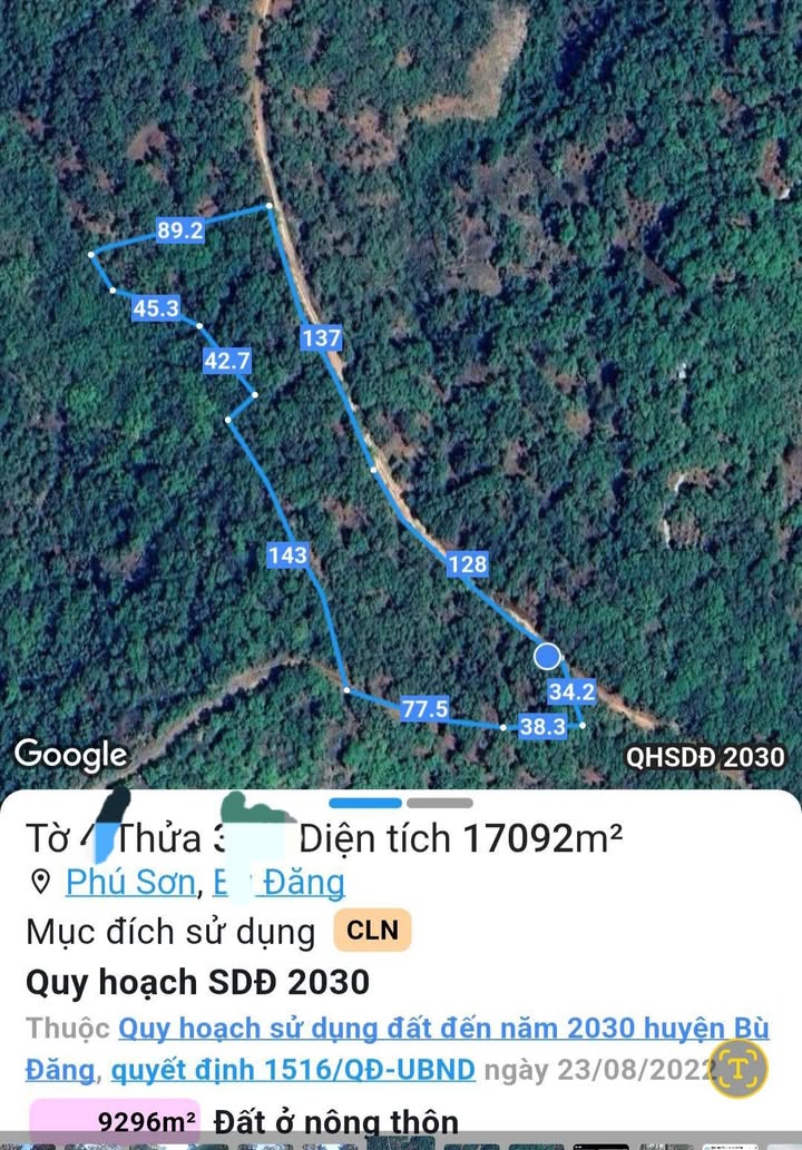 Đất mặt tiền Phú Sơn Bù Đăng 1.7 Héc - Giá chỉ 1.7 tỷ!