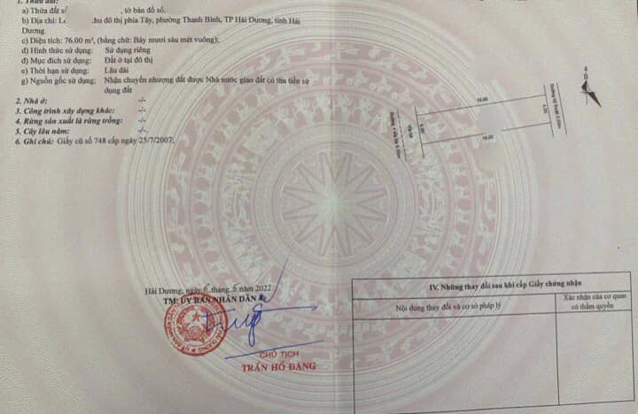 Đất nền KĐT Vạn Phúc Hải Dương 76m² giá 4 tỷ - Sổ hồng chính chủ!