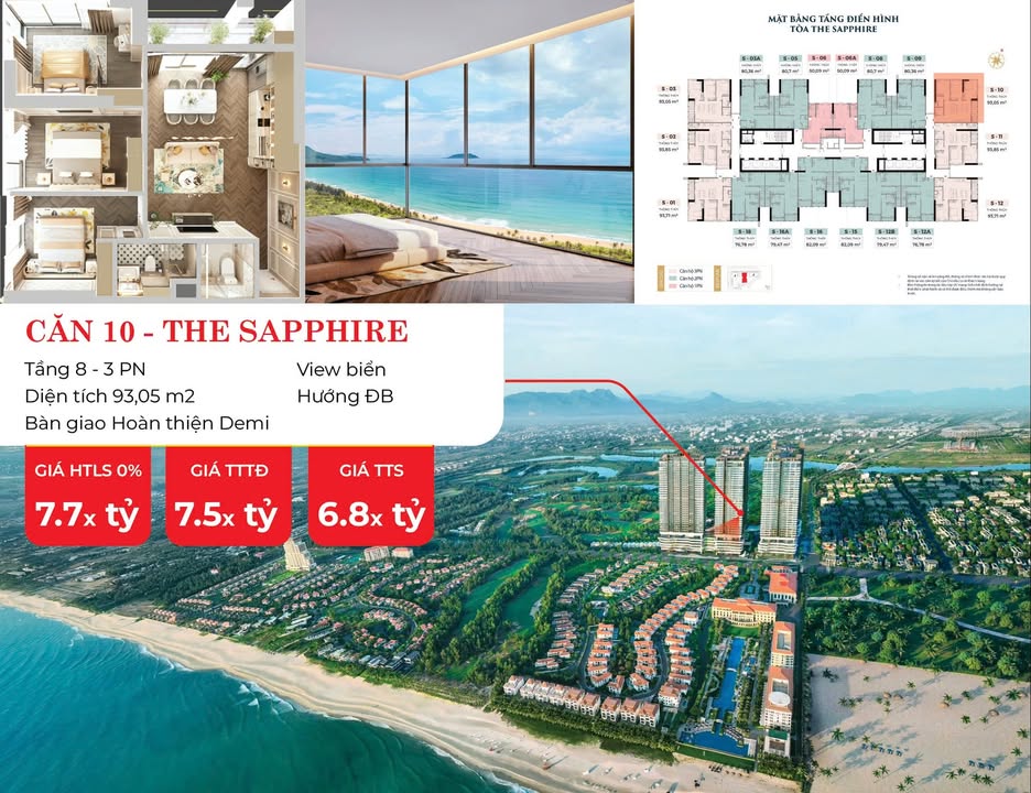 Căn hộ Newtown Diamond Đà Nẵng 94.53m² giá 6.896 tỷ - View biển tuyệt đẹp!