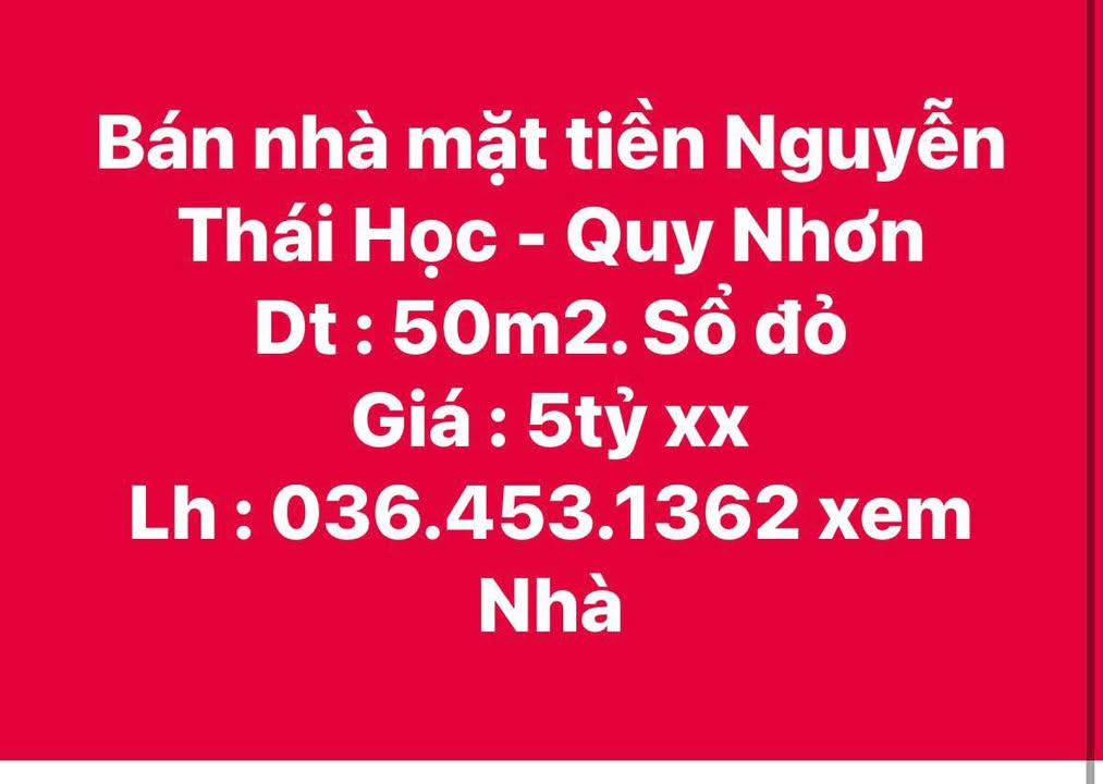 Nhà mặt tiền Nguyễn Thái Học, Quy Nhơn 50m² giá 5 tỷ - Cơ hội đầu tư tuyệt vời!