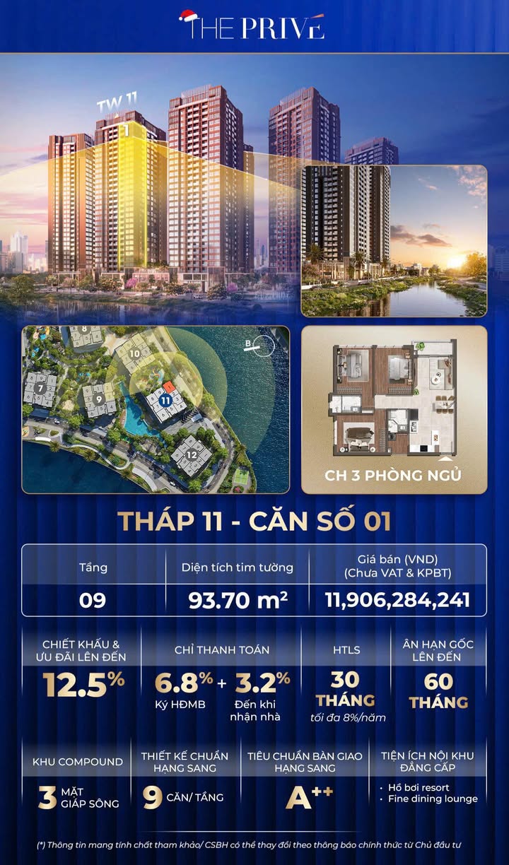 Căn hộ The Prive Tháp 11-09-01 93.7m² giá 11.9 tỷ - Cơ hội sở hữu duy nhất!