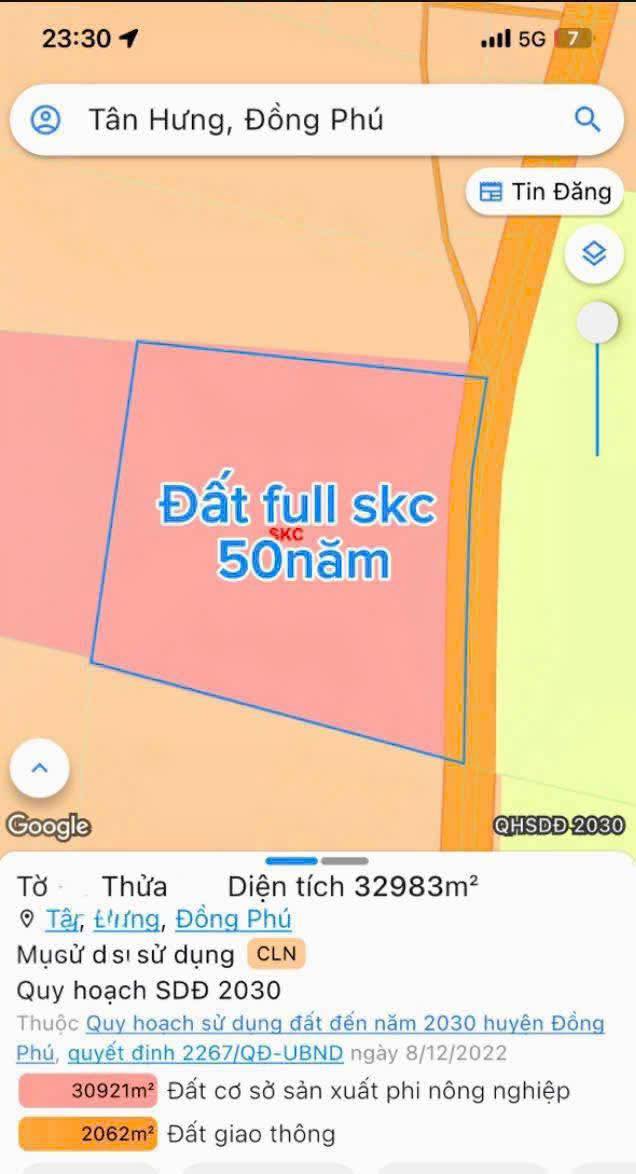 Đất SKC mặt nhựa tại Tân Hưng, Đồng Phú, Bình Phước 33.000m² - Cơ hội đầu tư hấp dẫn!