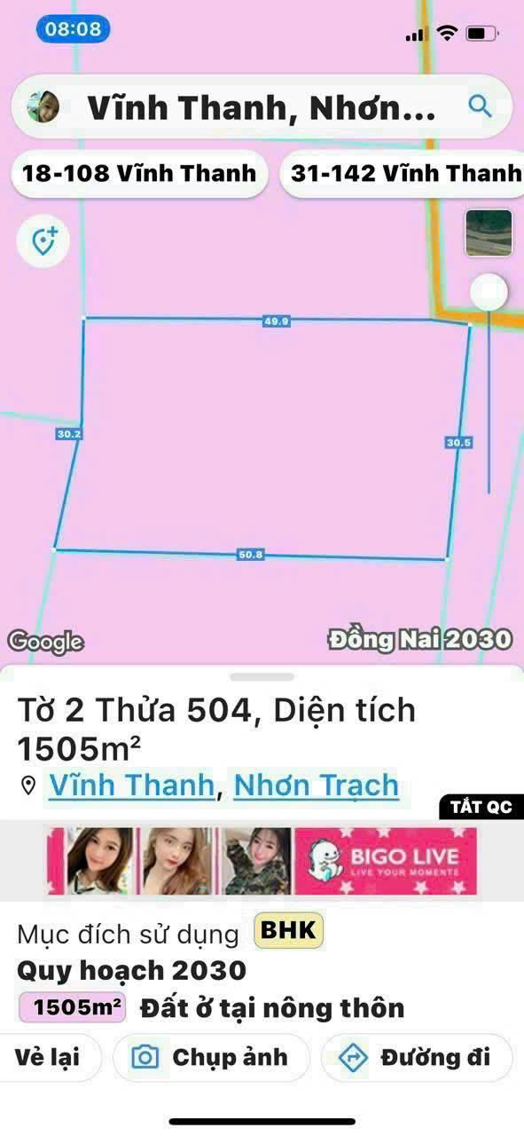 Đất Vĩnh Thanh Nhơn Trạch 1505m² giá 5.1 tỷ - Cơ hội đầu tư không thể bỏ lỡ!