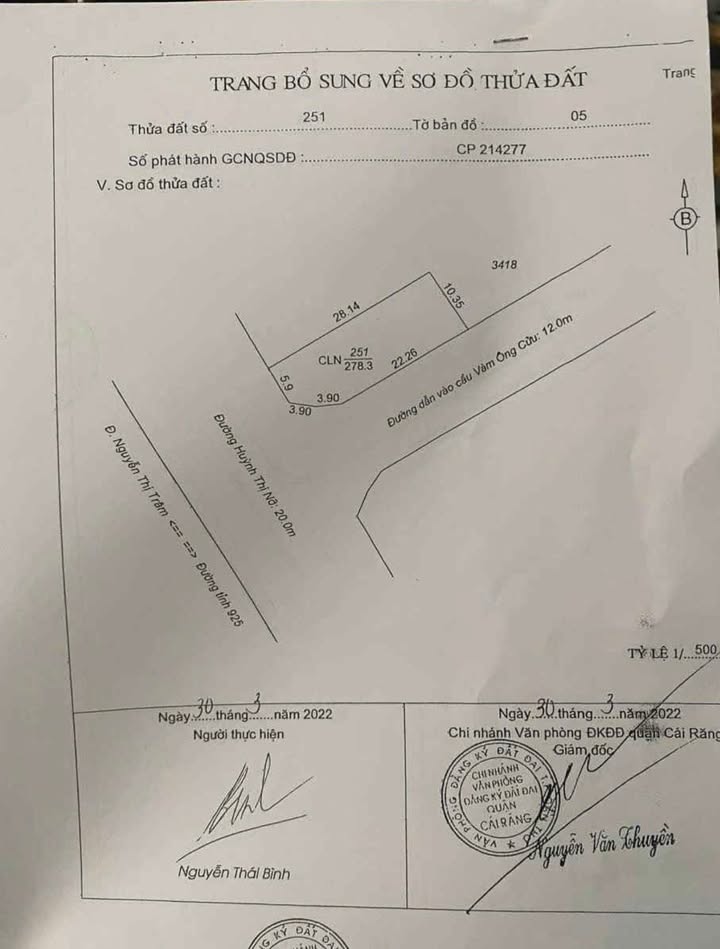 Đất góc 2 mặt tiền Huỳnh Thị Nở và Vàm Ông Cửu 278m² giá 2.78 tỷ - Đầu tư sinh lời tuyệt vời!