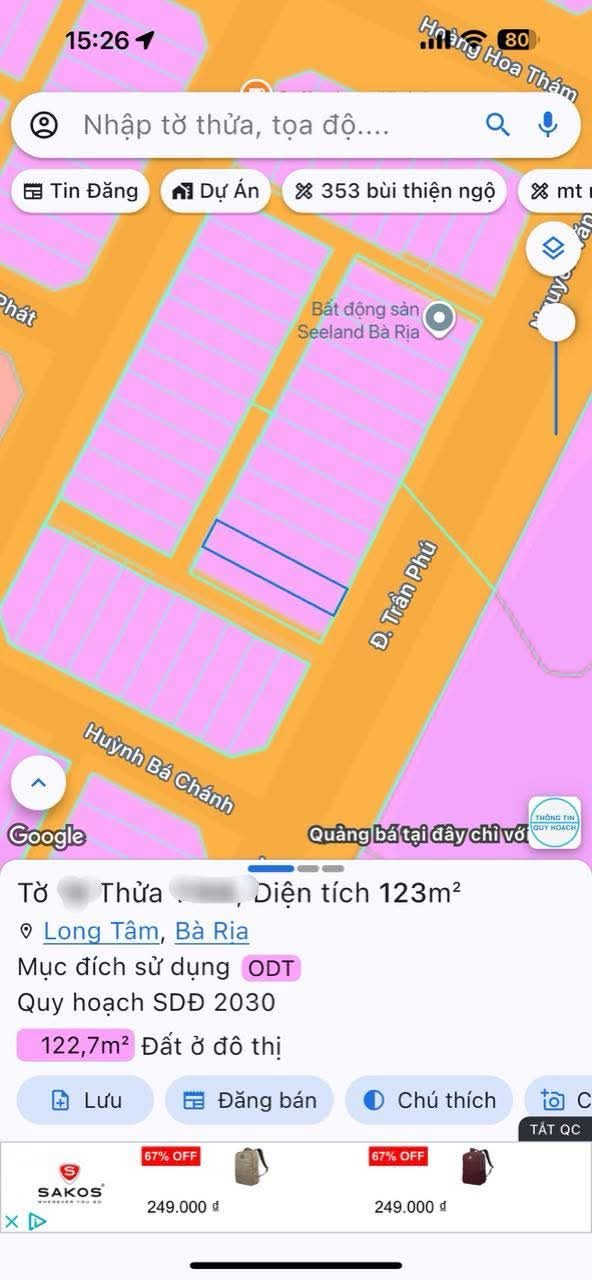 Đất 2 mặt tiền đường Trần Phú, phường Long Tâm, 123m² giá 3.6 tỷ - Đầu tư sinh lời tuyệt vời!