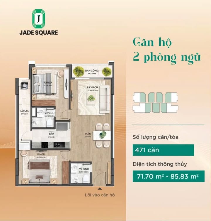 Căn hộ 2PN tại Jade Square - 76m² giá 8 tỷ - Vị trí đắc địa, sống đẳng cấp!