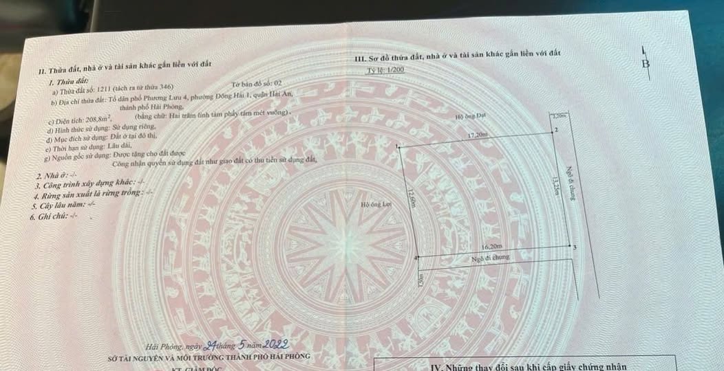 Đất nền lô góc 208m² tại Hải An, Hải Phòng - Giá chỉ 8.7 tỷ VND!