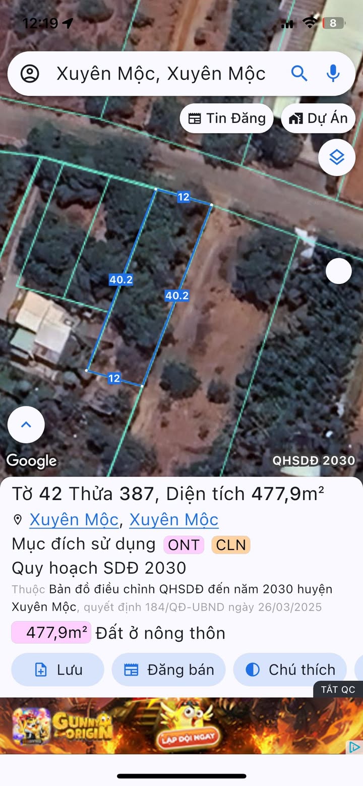 Đất thổ cư 480m² tại ấp Nhân Trung, Xuyên Mộc - Giá 4.8 tỷ, đầu tư sinh lời!