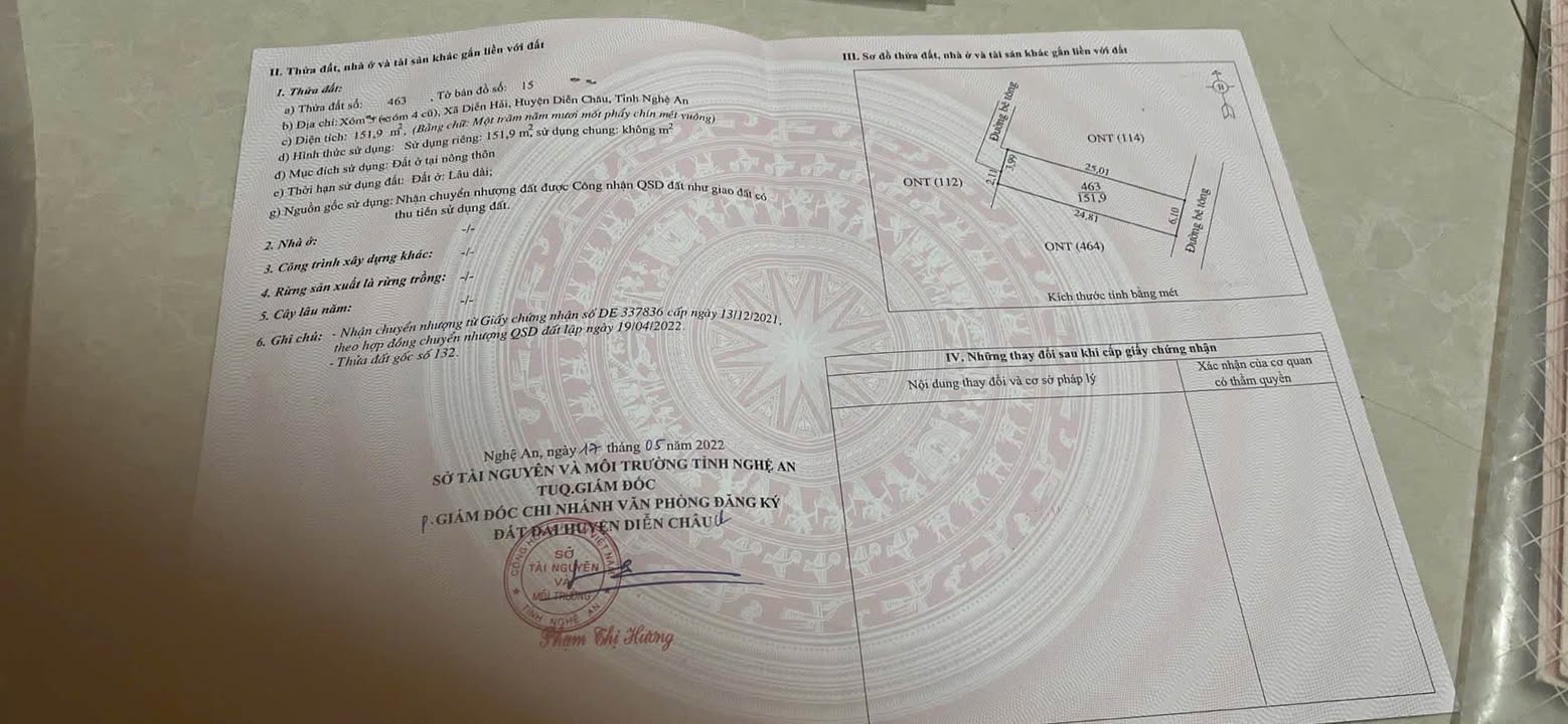 Đất thổ cư 151m² tại Chợ Cồn, Diễn Hải, giá 1 tỷ - Cơ hội đầu tư hấp dẫn!