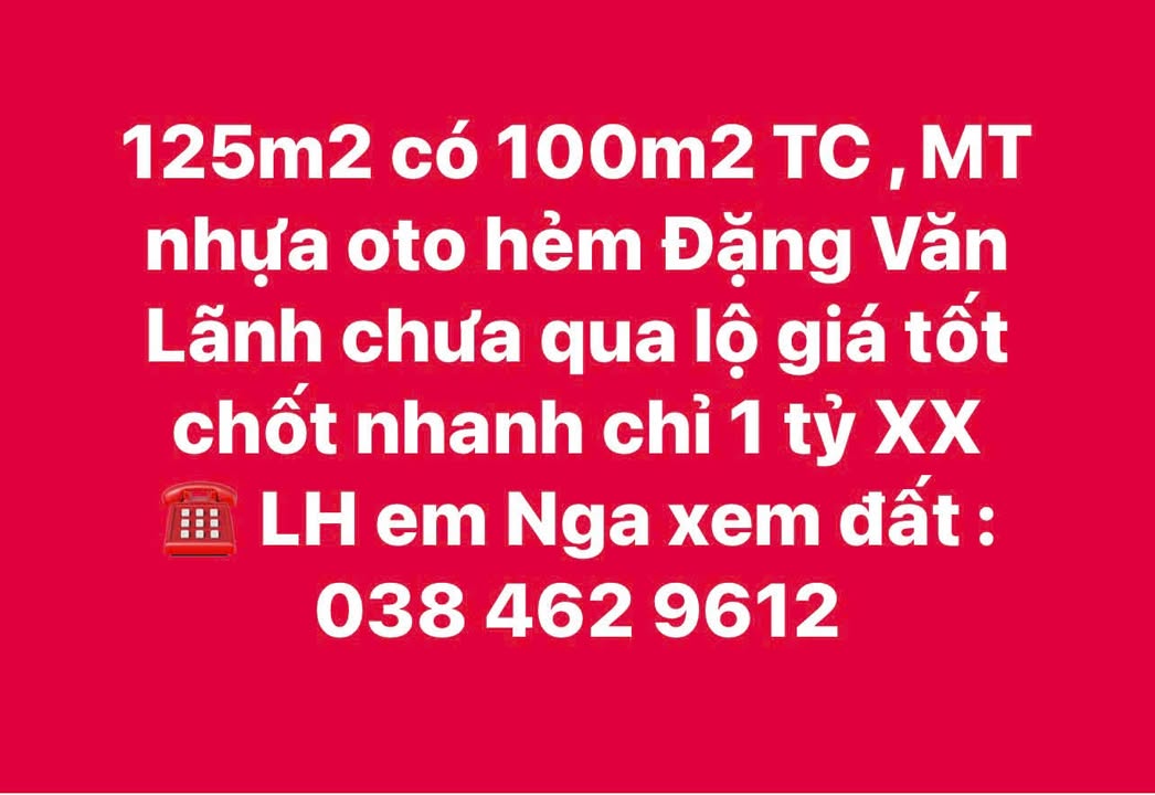 Đất thổ cư đường Đặng Văn Lãnh Phan Thiết 125m² giá 1 tỷ - Cơ hội đầu tư tuyệt vời!