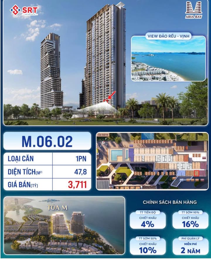 Căn hộ Aria Bay Tower Hạ Long 47.8m² giá 3.232 tỷ - Thiết kế thông minh, phong thủy tốt!