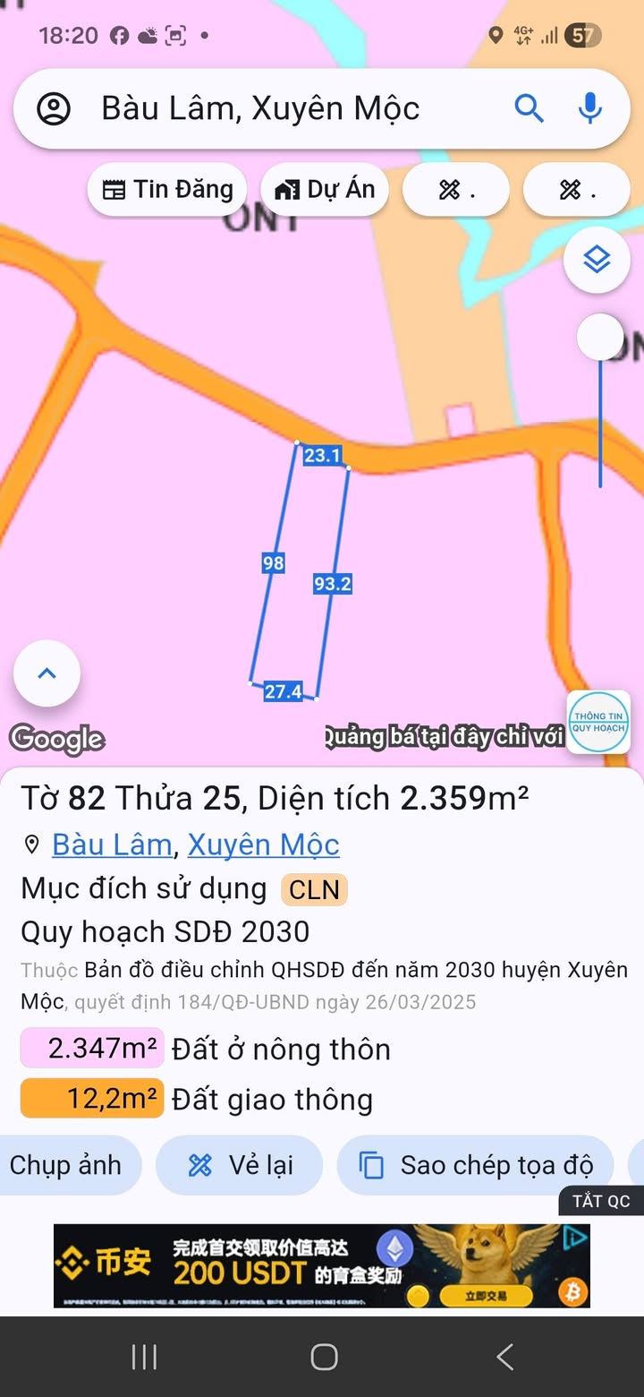 Đất Bàu Lâm, Xuyên Mộc 2359m² giá 2.2 tỷ - Đầu tư sinh lời lý tưởng!
