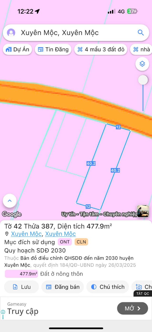 Đất thổ cư ấp Nhân Trung, Xuyên Mộc 480m² giá 2 tỷ - Đường nhựa thuận tiện