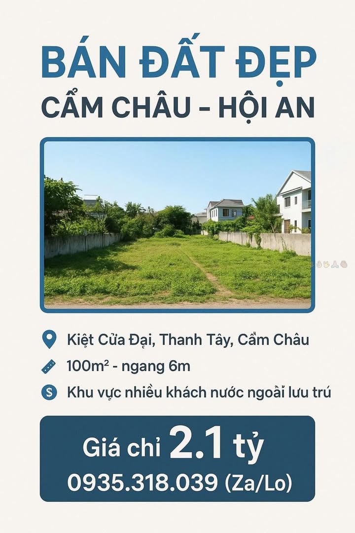 Lô đất Cửa Đại Hội An 100m² giá 2.1 tỷ - Đầu tư sinh lời hấp dẫn!