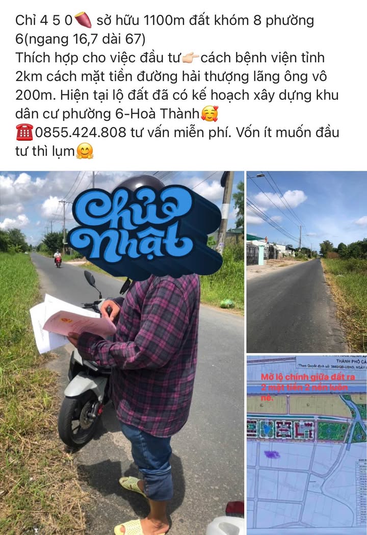 Đất nền 1100m² phường 6, Cà Mau giá 450 triệu - Đầu tư tiềm năng cho tương lai!